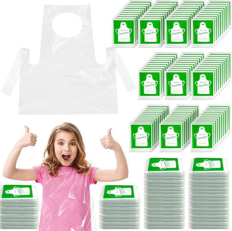 ZAUGONTW Disposable Aprons for Kids - Clear Plastic Aprons Kids Art Disposable Waterproof Smocks for Painting, Cooking 4-12 - Image 1